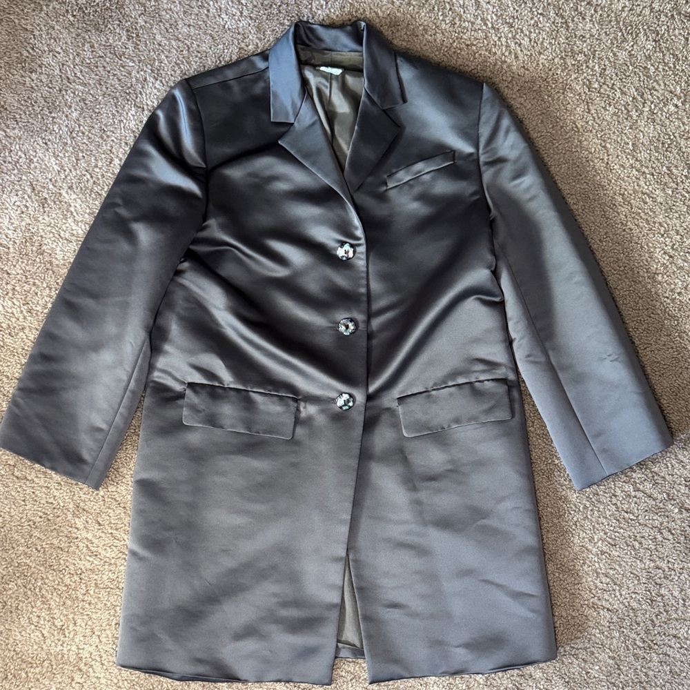 Women's Black Single-Breasted Satin Trench Coat